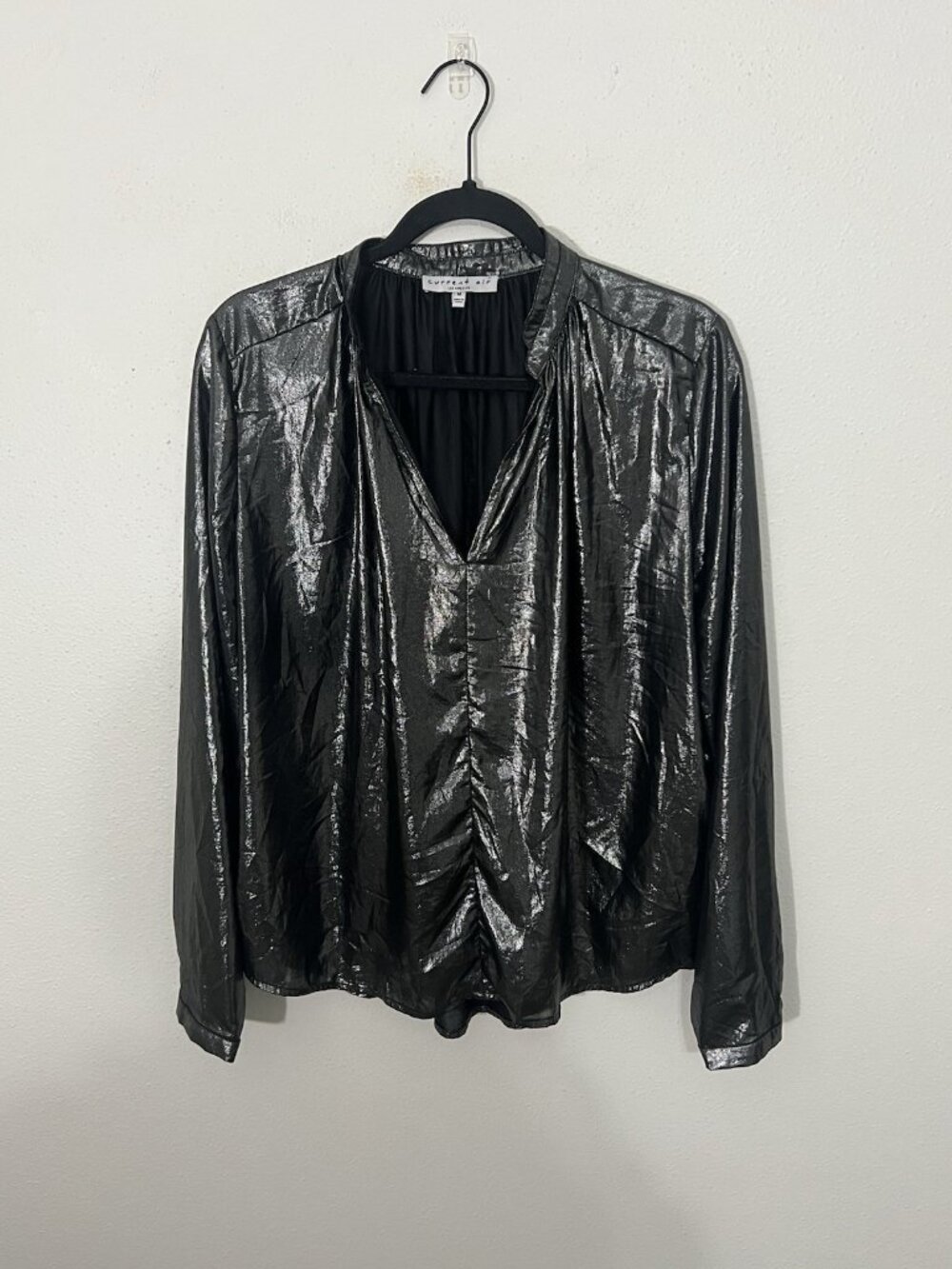 Current Air Metallic Liquid Blouse Size Medium Gray Silver